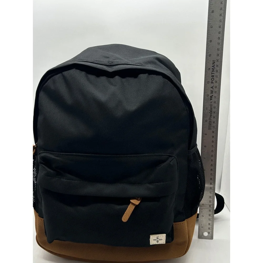 Sun + Stone Canvas Backpack Black Brown Faux Suede Bottom School Bag NEW